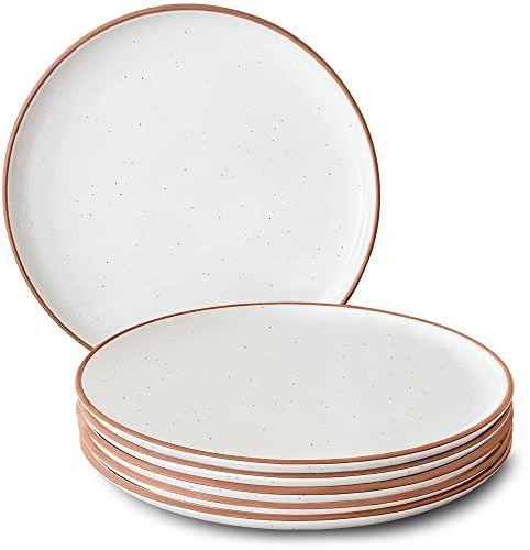 Mora Ceramic Dinner Plates Set of 6, 10 inch Dish Set - Microwave, Oven, and Dishwasher Safe, Scratch Resistant, Modern Rustic Dinnerware- Kitchen Porcelain Serving Dishes - Vanilla White