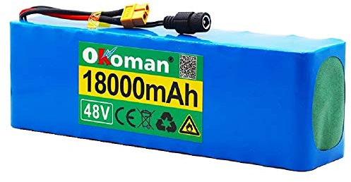 48v Lithium-Ion Battery 13s3p 18000mah 21700 Lithium Battery Pack 1000w High Power Battery Ebike Electric Bicycle Bicycle with BMS +54.6v Charger