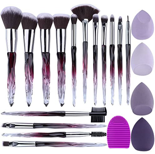 XMOSNZ Makeup Brushes 15pcs Premium Synthetic Bristles Crystal Handle Set Eyeshadow Brush Face Lip Eye Make Up Brush Sets Professional with 4 Makeup Sponges and Brush Egg