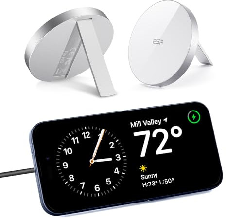 ESR Chargeur Induction sans Fil HaloLock avec Béquille Compatible avec MagSafe, iPhone 17/16/15/15 Plus/15 Pro/15 Pro Max et iPhone 14/13/12 Series, Câble de 1,5 m Débranchable, Blanc