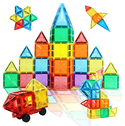 CONDIS Magnetische Bausteine 60 Teile, Magnetspielzeug Magnetbausteine Magnet Spielzeug Magnetspiele Tiles Fliesen Bausatz Blöcke Geschenk für Kinder ab 3 4 5 6 7 Jahre Junge Mädchen