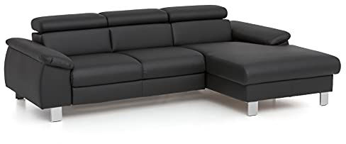 Mivano Ecksofa Micky mit Recamiere / L-Form-Sofa mit Schlaffunktion, Bettkasten und Kopfteilverstellung / 244 x 72 x 166 / Kunstleder, Schwarz