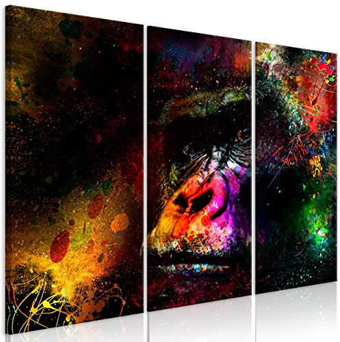 decomonkey Akustikbild Premium Abstrakt Affe 90x60 cm 3 Teilig Kunst Akustikpaneele Akustikdämmung Schallschlucker Schallabsorber Schalldämmung Akustikplatten Leinwand Bunt Tiere