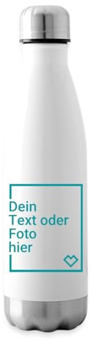 Isolierflasche Selbst Gestalten Mit Foto Oder Text | Hält bis zu 12 Stunden heiß | Personalisierte Trinkflasche, 500 ml, Weiß