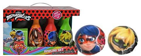 What Kids Want Miraculous Ladybug Bowling Set - Superheroes Bowling Set for Kids, Fun Indoor and Outdoor Bowling Game for Kids, for Birthday Parties, Games and Play Dates - 7 Pieces Set