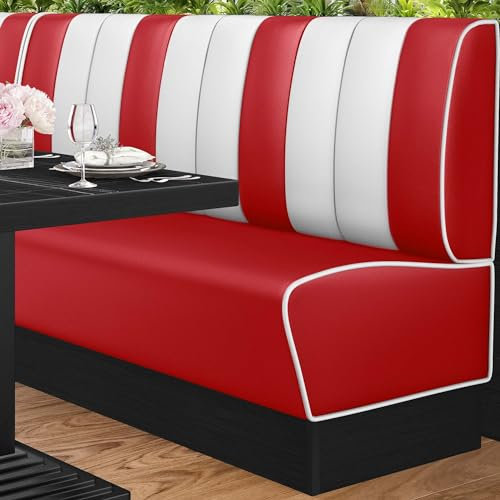 GGMMÖBEL American 2 | Dinerbank | B:H 200 x 103 cm | Gestreift | Rot | Leder | American Diner Möbel, American Dinerbank
