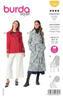 Burda Style Schnittmuster #5984 Damen Mantel und Jacke Nählevel 4 (Profi) Gr. 34-44