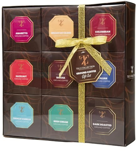 Coffee Gifts - Coffee Gift Set, 9 Flavoured Ground Coffee For Cafetiere For Men, Women |French Vanilla, Irish, Italian, Hazelnut, Christmas Gifts For Him, Her (Ground)