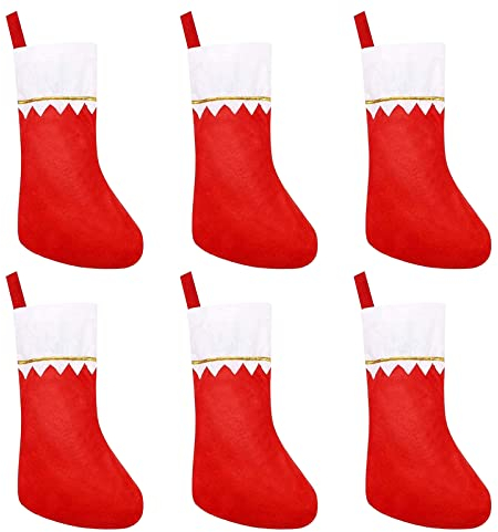 Nikolausstrumpf Personalisiert 6er Set, Nikolaus Socken Zum Befüllen, Weihnachtsstrumpf Kamin Rot, Nikolaussocke Kinder, Nikolausstiefel Gefüllt, Weihnachtsbaum Deko Weihnachtsdeko Amerikanisch (Weiß)