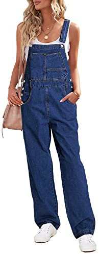 Roskiky Salopette da Donna Jeans Loose Fit Denim Bib Baggy Overall Gamba Dritta Larga Stretch Jean Pantaloni alla Moda, S