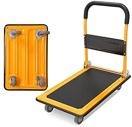 LUCBEI Transportwagen Faltbare Plattformwagen Verdicken Metallchassis Push Dolly mit 4 Rädern for Home Office Transport Handwagen mit Klappgriff Plattformwagen (Color : N-Black+Yellow)