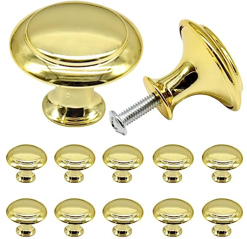 Yosawo 12 Pcs Vintage Cabinet Knobs Round Solid Knobs Handles with Screws for Cabinet, Wardrobe, Drawer, Bathroom Racks (30mm/Gold)