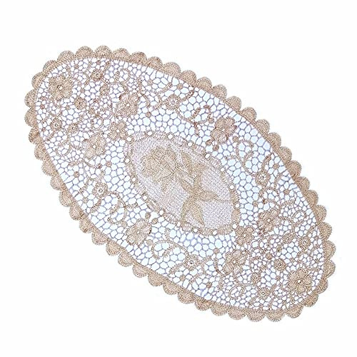 Wambere 2er Set Platzsets,Spitze Deckchen Untersetzer Tischset,Einfach Hohle Tischdecke aus Spitze,Bestickte ovale Tischdecke,Hitzebeständig und rutschfest,Ideal für Küche,Party,Hochzeit usw,Khaki