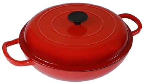 TEmkin Enamel Cast Iron Shallow Casserole Pot With Lid, Cast Iron Enamel Pot, 30CM Spanish Paella Pot, Enameled Cast Iron Shallow Casserole Pot With Lid, Cooking Pot