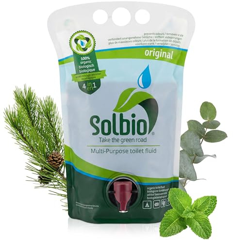 Solbio original sanitetsvätska för campingtoalett 0,8 l 100% ekologisk och vegansk – biologiskt nedbrytbart sanitetstillsats med doft av eukalyptus, tall och mynta