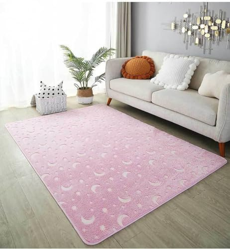 SCAUA Leuchtteppich Einhorn Leuchtender Wohnzimmerteppich Mond Sterne Kinder Schlafzimmer Nachttischteppich Baby Spiel Krabbelmatte Kindergarten Kinderzimmer Deko kinderteppich (Farbig 1, 120x200 cm)