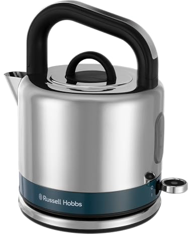 Russell Hobbs Distinctions 1.5L Cordless Electric Kettle (Fast boil, 3KW, Removable washable anti-scale filter, Pull to open lid, Perfect pour spout, Stainless Steel & Ocean Blue) 26421