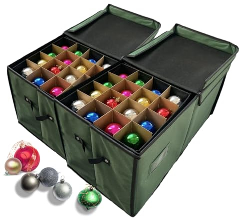 Highdi Weihnachtskugeln Aufbewahrung mit Verstellbaren Trennwänden, 128 Fächer Aufbewahrungsbox für Christbaumschmuck Faltbar mit Deckel Behälter für Urlaub und Zubehör (66x33x32cm,Dunkelgrün)
