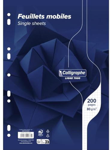 Calligraphe 2677AMZC Un lot de 2 Paquets de Copies Perforées : 200 Pages FEUILLETS MOBILES 80g + 200 Pages COPIES DOUBLES 70g - A4 21x29,7 cm - Petits Carreaux 5x5