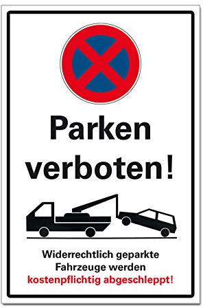 BUEWA Schilder Parken verboten Schild Hinweisschild Parkverbot Halteverbot Orientierung PVC 300 x 200 x 3 mm Vorgebohrt B1-Zertifiziert.
