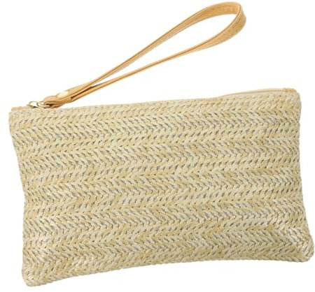 Holibanna Sac Mobile En Paille Beige Pour Femmes - Pochette TisséE Avec Fermeture ÉClair IdéAl Pour CléS TéLéPhone CosméTiques Accessoires De Plage