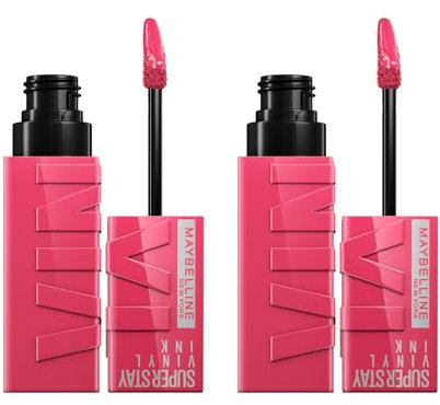 Maybelline New York SuperStay Vinyl Ink Lippenfarbe Glänzend und Glänzend mit Haltbarkeit bis zu 16 h Formel No Transfer Farbe 20 Coy - 2 Lippenstifte