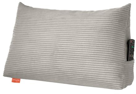 sleepling Rückenkissen Cord Optik, Keilkissen für Bett und Sofa, Lendenkissen, dreieckiges Lesekissen, Strandkissen, Kissen mit abnehmbarem waschbarem Bezug, Seitenfach, 70 cm breit, steingrau