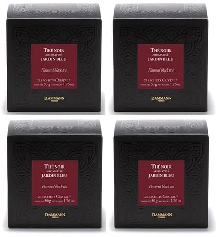 Lot de 4 - Dammann Jardin Bleu - Thé noir parfumé à la rhubarbe et aux fraise, 25 sachets