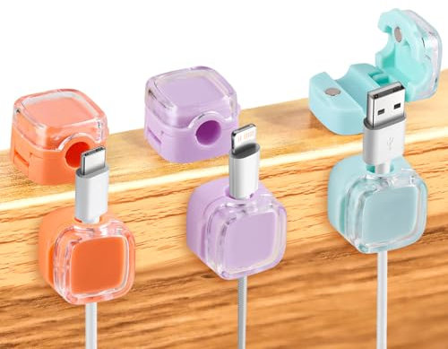 6 Pack Magnetic Cable Clips, Cable Organizer Holder Magnet Cable Management Adhesive Charger Clips Wire USB Cord Manager Keeper for Home Office Car Wall Desk Phone Nightstand (Mixed Colors)