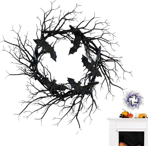Halloween-Türdekoration, Fledermauszweig, Halloween-Wanddekoration, Halloween-Ornamente, einzigartiger Halloween-Türhänger, Halloween-Behang, Dekorationen für Tür, Wand, Fenster, Kaminsims