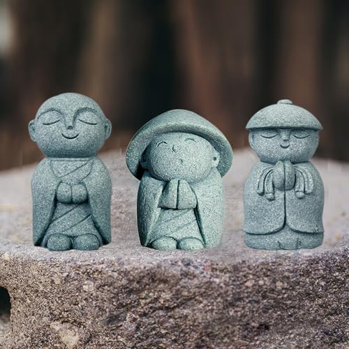 Lifexquisiter 3 PCS Japanese Jizo Buddha Statue, Feng Shui Praying Monk Buddha Figurines for Outdoor Indoor Aquarium Garden Fish Tank Home Decoration Tea Accessories (Buddha-1)