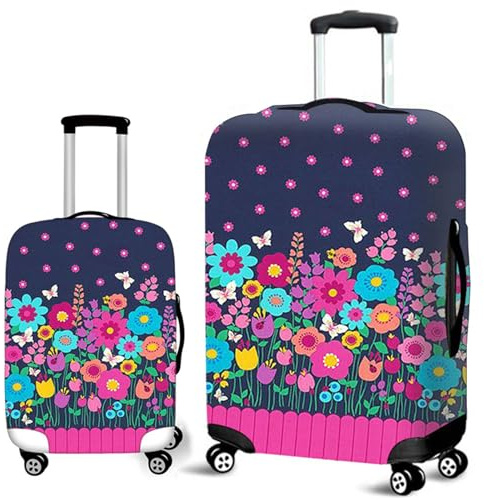 Muiuou Skydd för resväska skydd, skyddskåpa med hjul tvättbart repskydd dammtätt tryck elastiskt resefodral skydd bagageöverdrag 45 – 80 cm, stil 8, XL(30-32 Inch)
