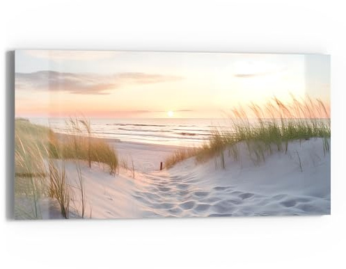 DEQORI Glasbild Echtglas | Motiv Abendruhe am Strand | horizontal einteilig 60x30 cm | schöne Dekoration | Wandbild für Wohnzimmer, Schlafzimmer, Flur & Küche | moderne Wanddeko