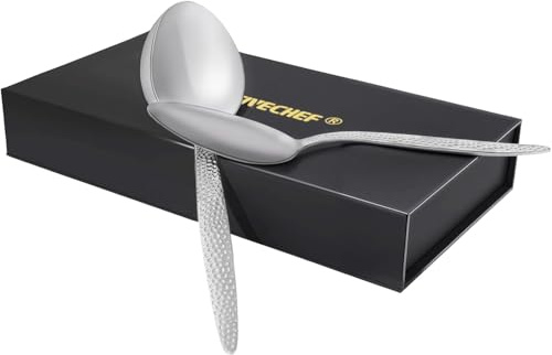 CREATIVECHEF 2-Pack 9-Zoll Edelstahl Kunz Löffel, Spiegel Polieren Löffel Set, Professionelle Chef Löffel Küchenbesteck Set für Home Küche Restaurant Rühren, Schöpfen und Mischen,(Silber)
