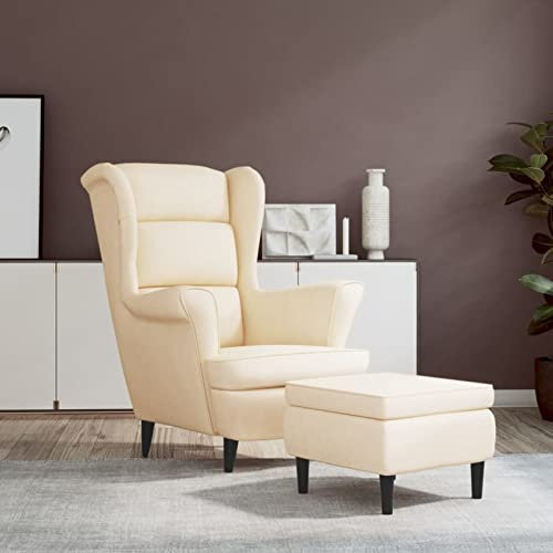 Xichuzi Ohrensessel mit Hocker, Lesesessel, Sessel Wohnzimmer, Relax Sessel, Sessel Schlafzimmer, Sessel Jugendzimmer, Sofasessel, Creme Samt