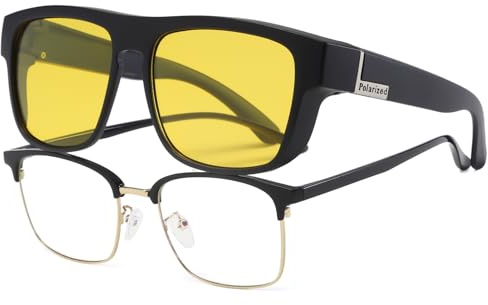Long Keeper Polarisierte Überzieh Sonnenbrille Herren Damen Blendschutz Autofahrer Sonnenbrille Überbrille für Brillenträger Sonnenbrillen UV400 Schutz (Schwarz Silber Rahmen – Gelb Gläser)