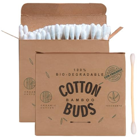 WUSCHOF 2 scatole di 200 bastoncini di cotone di bambù, senza plastica, portatile, biodegradabile
