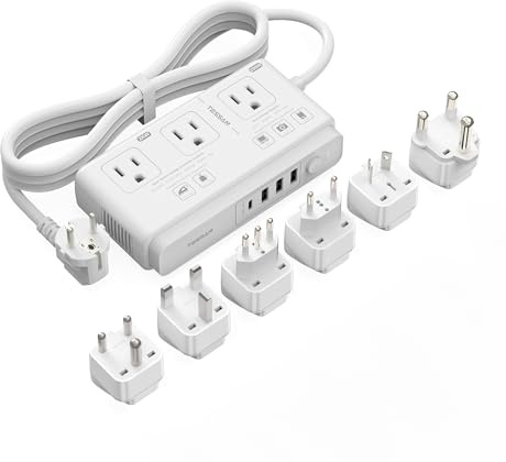 TESSAN Voltage Converter US to Europe, 220 to 110 Voltage Converter, Universal Travel Adapter with 4 USB Ports (1 USB C), 3 AC and EU UK AU IT in ZA Plug Power Adapter, Step Down Transformer, 4 FT