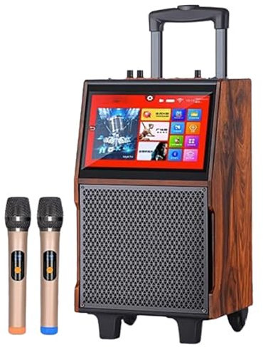 ZJHESXV Altavoz portátil BT Streaming Karaoke Machine con Pantalla táctil y 2 micrófonos, Ruedas y Manillar, máquina integrada Ktv de Graves Pesados
