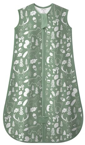 MIKAFEN Baby Schlafsack Sommer 1.0 Tog,Baumwolle Kinder Sommerschlafsack für Jungen und Mädchen, Grüner Wolf,14-24 Monate