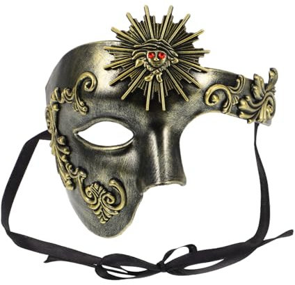 MUSISALY Demi-masque Vénitien Or Léger en Abs Sangle Ajustable pour Carnaval et Fête, Style Unique Finement Sculpté et Peint pour Adultes