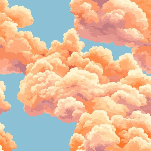 Vinilo adhesivo para pared Cielo de nubes naranjas al atardecerNube de cielo boho Papel tapiz adhesivo Envoltura de vinilo adhesivo para muebles papel de contacto adhesivo sala de estar dormitorio