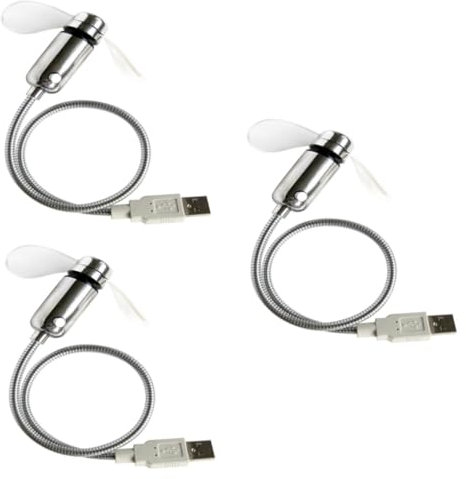 DOITOOL 3 Pièces ventilateur lumineux USB couvercle vases à bourgeons Branché van ventilateur led de table usb fan d'horloge créative Tuyau métallique blanche