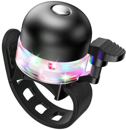 GlasFlength LED Fahrradklingel, 100 db Fahrradklingel Laut Aluminiumlegierung Rennrad Klingel MTB Klingel für Kinder und Erwachsenenfahrräder Elektrofahrräder Mountainbikes (Schwarz)