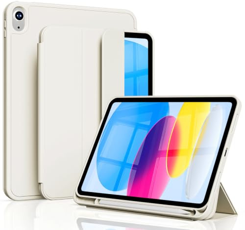 zoyu Hülle für iPad 11. Gen 2025 / iPad 10. Gen 2022, Cremeweiß | Extrem Strapazierfähige Stoßfeste TPU-Hülle für iPad (A16) 11/10 mit Stifthalter, Unterstützt Touch ID, Auto Wake & Sleep