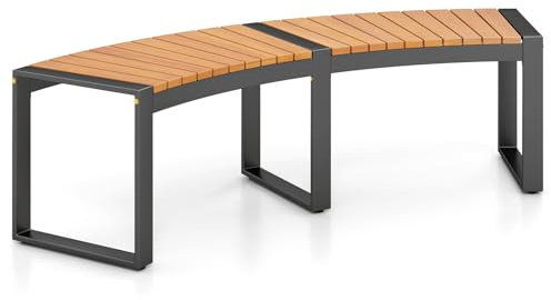 GIANTEX Trädgårdsbänk, väderbeständig, träbänk, sittbänk för 2 till 3 personer, trädgård terrassbänk utan ryggstöd, parkbänk av akaciaträ kan belastas upp till 360 kg, böjd balkongbänk 146 x 58 x 45