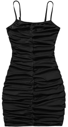 GORGLITTER Girl's Sleeveless Summer Dresses Ruched Spaghetti Strap Bodycon Pencil Mini Sundress Age 8-14 Years Black 10-11Y