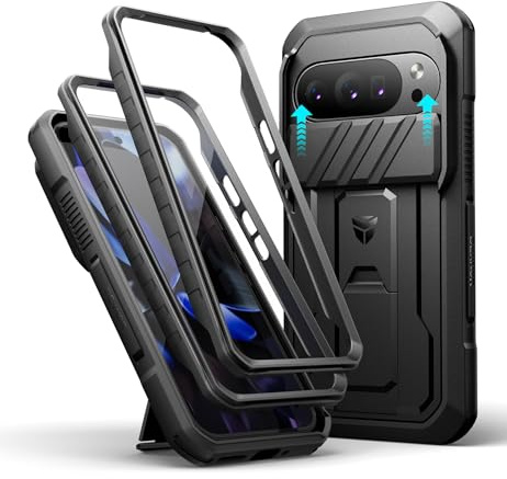 Dexnor per Cover Google Pixel 10/10 Pro con Copertura Integrata Della Fotocamera Scorrevole & Protezione dello Schermo & Kickstand, Custodia Resistente Agli urti Copertura Protettiva - Nero