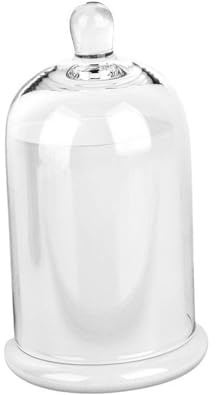Cloche Bougeoir dôme en verre avec poignée supérieure pour fruits, arômes, galets, gâteau, blanc, 10 x 10 x 16 cm