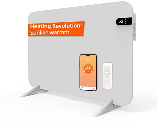 Könighaus 450W Smart Dual Space Heater – Wall heater and mobile use – WiFi App Control & Remote – Includes Towel Rack, Stand Feet & Mounting Kit – Color: White